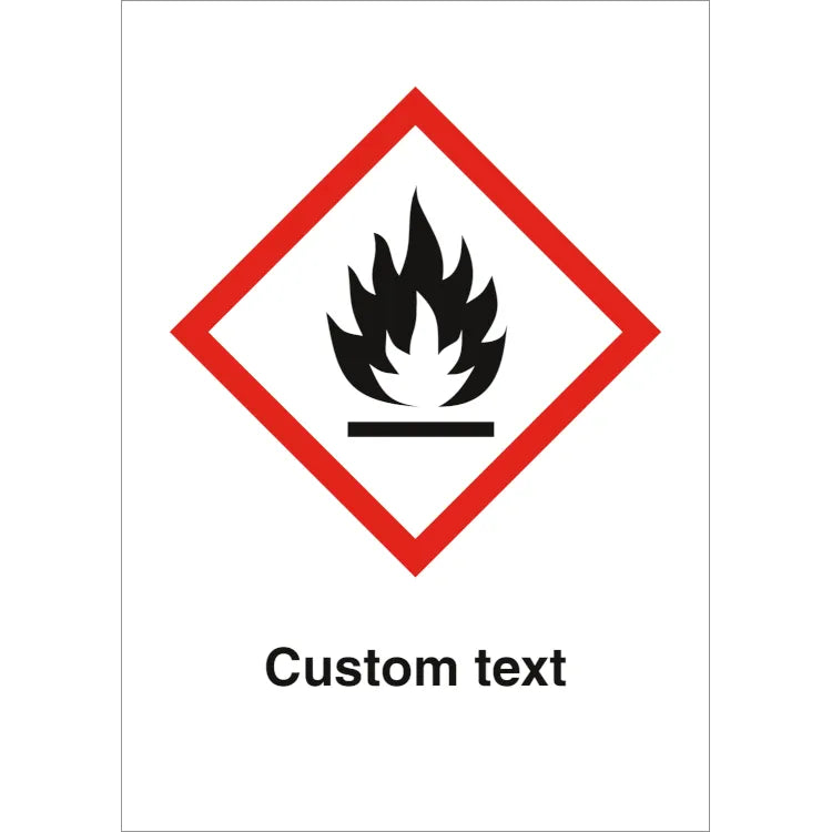 GHS Skilt – Yderst Brandfarlig (GHS02) med Valgfri Tekst (297 × 210 mm) - 5 stk.