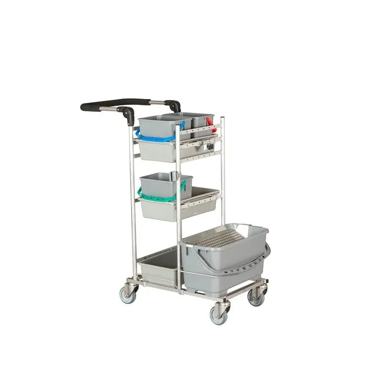 Tina Trolleys rengøringsvogn Rustfri 3 spande og drypsystem 779207004RF