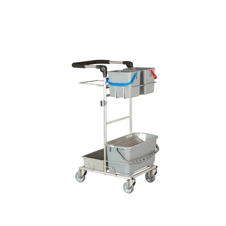 Tina Trolleys rengøringsvogn Rustfri 2 spande, drypsystem og affald 779207014RF