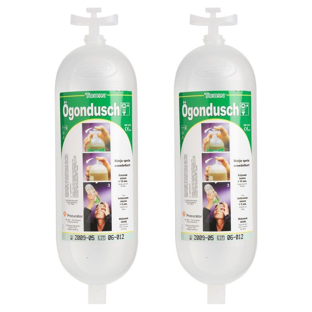 Tobin Øjenskyl Refill 2 x 1000 ml flasker til øjenskylling efter uheld med baser