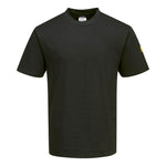 Sort T-shirt med striber i funktionsmateriale, "Portwest" logo i nakken
