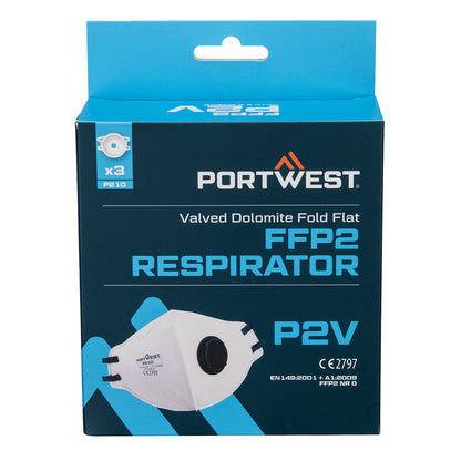 P210 FFP2 Foldbar Dolomite Filtermaske med Ventil – Hvid (pakke med 3 stk.)