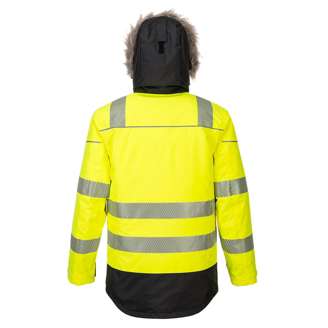 Portwest PW3 Hi-Vis Vinter Parka jakke bagfra med reflekser, gul/sort