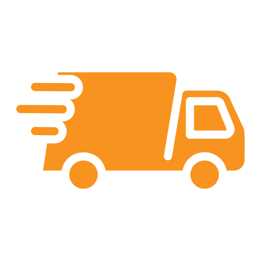 Gratis levering ikon med orange lastbil og fartstreger