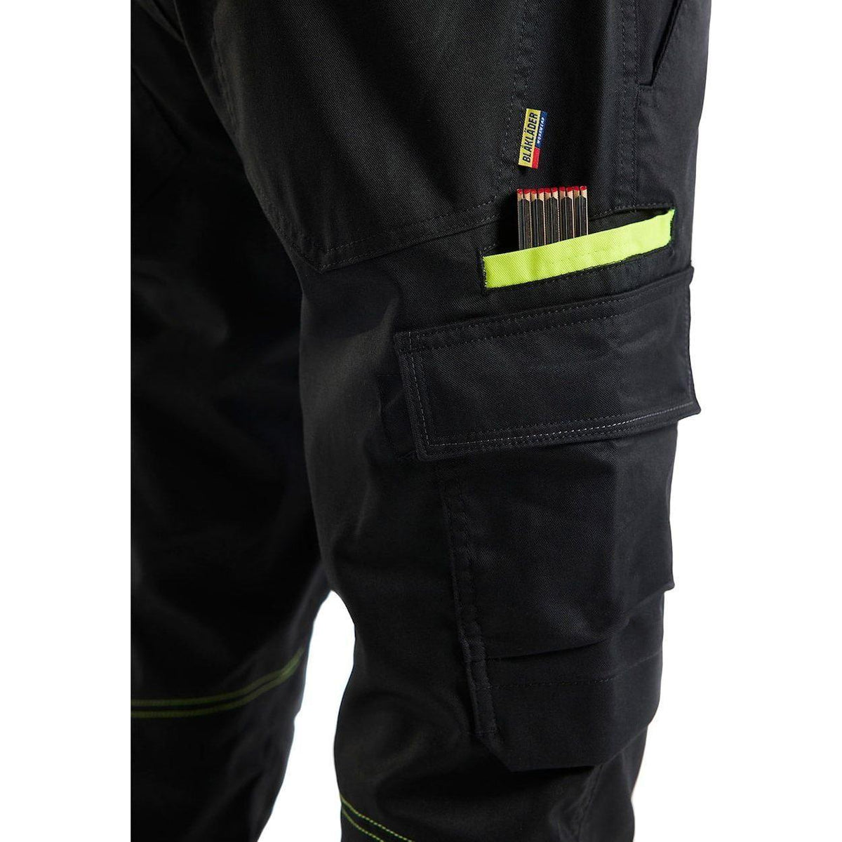 BLÅKLÄDER 1448 Industri Buks med knælommer stretch - Sort/High Vis Gul Herre - Sikkerhedsgiganten