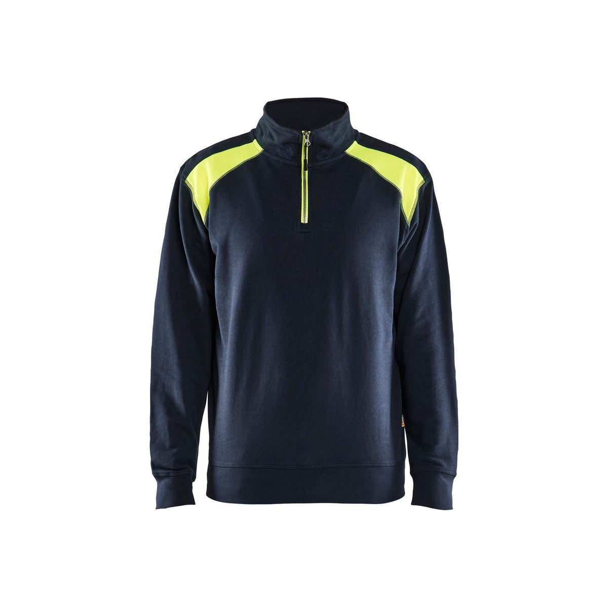 BLÅKLÄDER 3353 Sweatshirt half zip - Mørk Marineblå/High Vis Gul Herre - Sikkerhedsgiganten