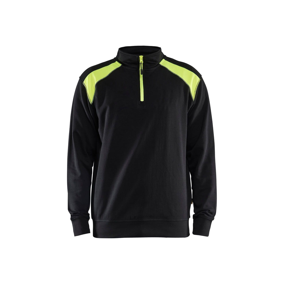 BLÅKLÄDER 3353 Sweatshirt half zip - Sort/High Vis Gul Herre - Sikkerhedsgiganten