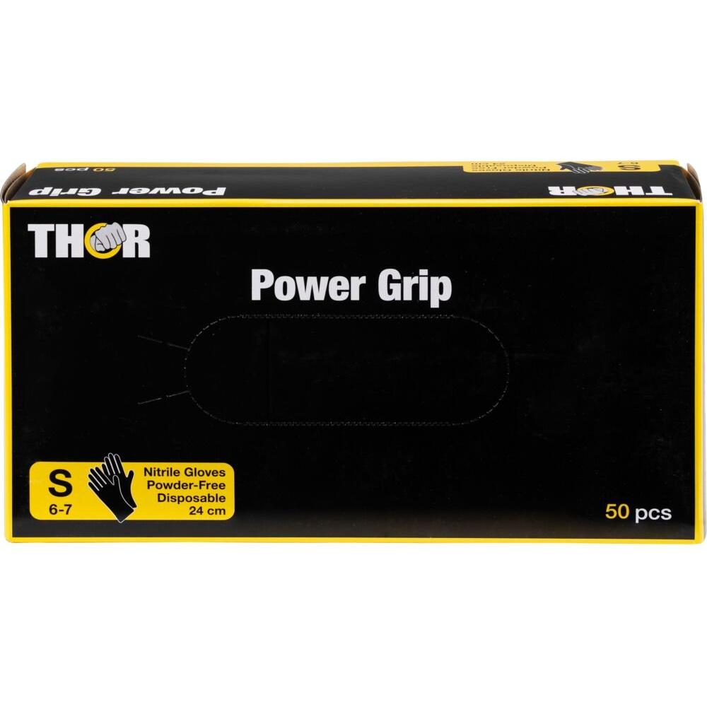 Engangshandske, THOR Power Grip, sort, nitril, pudderfri - Sikkerhedsgiganten