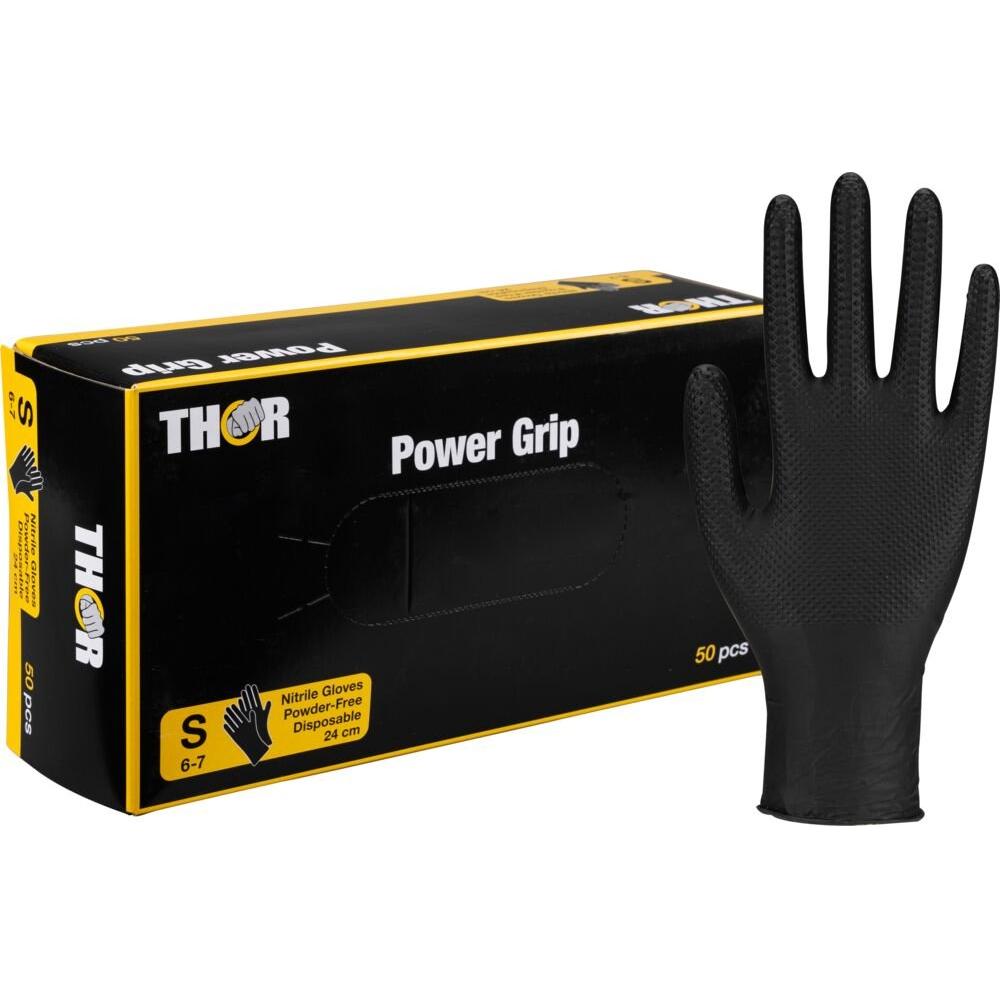 Engangshandske, THOR Power Grip, sort, nitril, pudderfri - Sikkerhedsgiganten