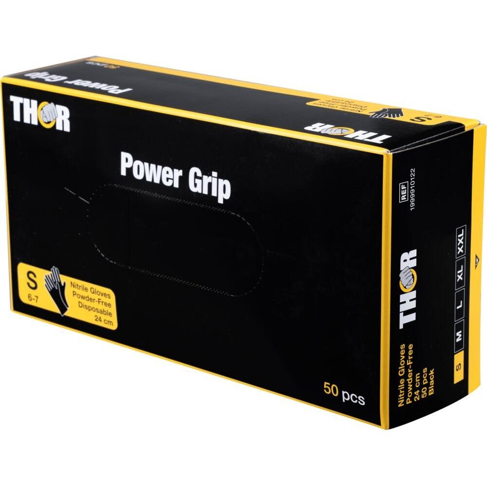 Engangshandske, THOR Power Grip, sort, nitril, pudderfri - Sikkerhedsgiganten