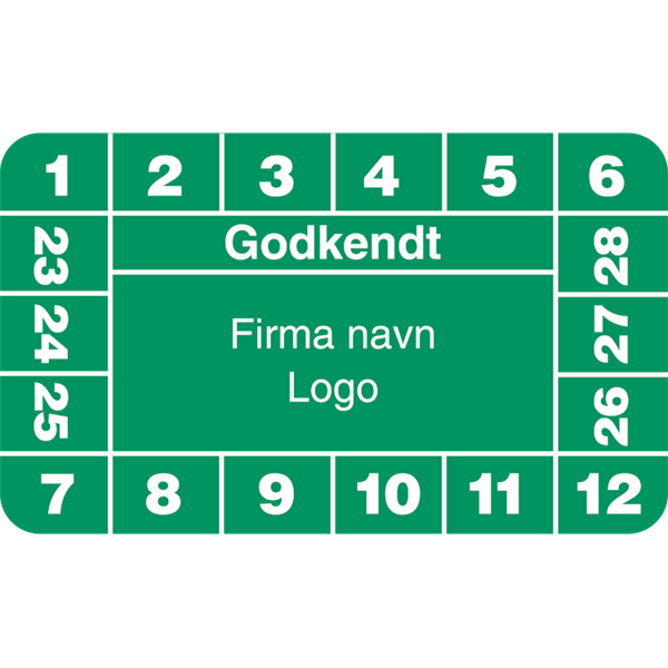 Kalibreringsmærke Godkendt med felt til eget logo ark à 10 stk. - 30 x 50 mm - Sikkerhedsgiganten