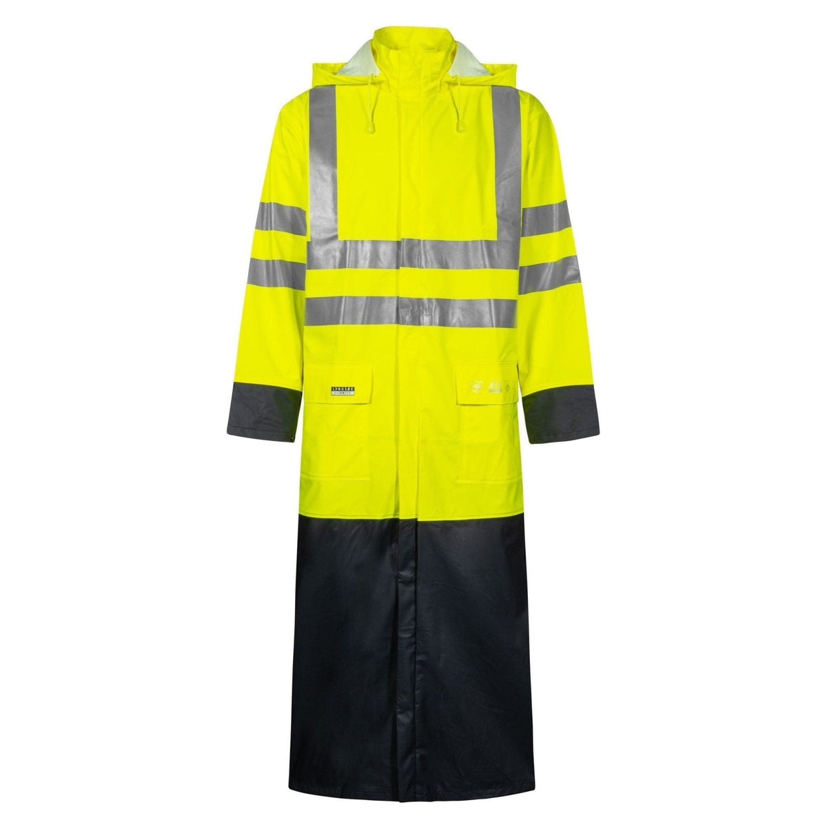 Lyngsøe brandhæmmende Hi - vis regnjakke PU 135 cm lang FR - LR8085 - Sikkerhedsgiganten