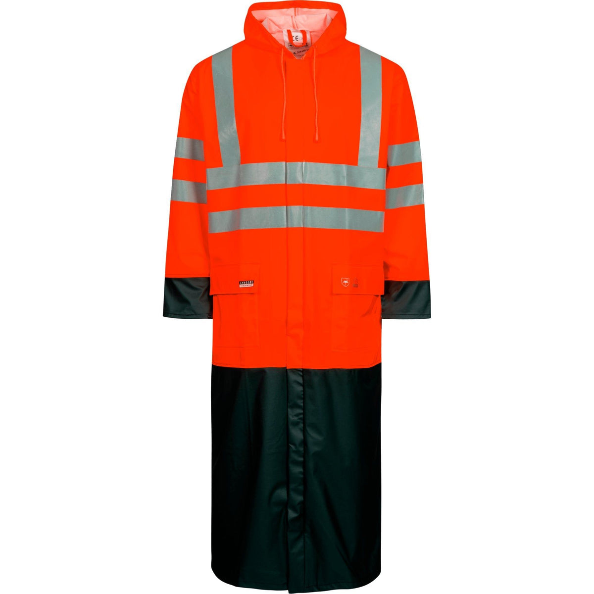 Lyngsøe Hi - vis regnjakke i PU kvalitet, 135 cm lang LR8085 - Sikkerhedsgiganten