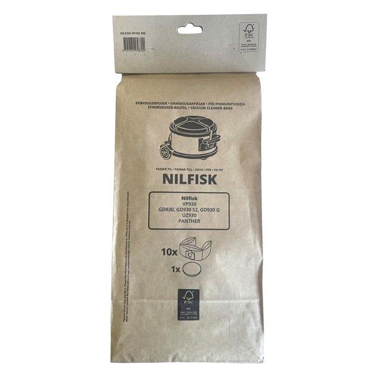 Nilfisk GD/vp930 støvsugerposer papir 10 stk + filter - Sikkerhedsgiganten