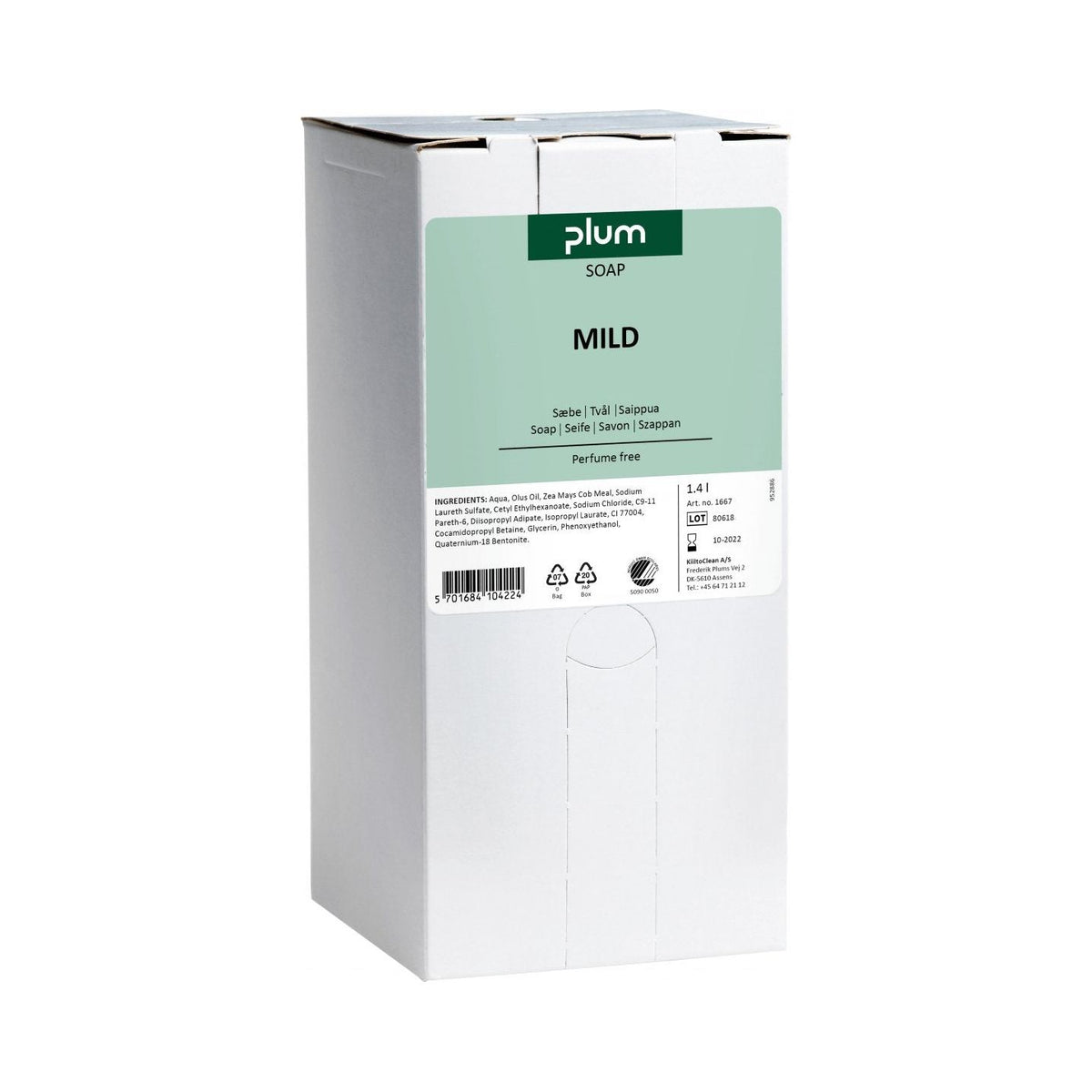 Plum Mild 1667 ekstra mild håndsæbe 1400 ml Bag - in - box - Sikkerhedsgiganten
