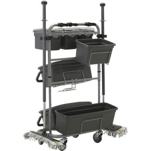 Rengøringsvogn, Vikan Slimliner, 795x400x830mm, grå, metal/PVC/PP/aluminium, til fugtsystem, med til - Sikkerhedsgiganten