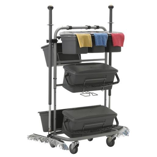 Rengøringsvogn, Vikan Slimliner, 795x400x830mm, grå, metal/PVC/PP/aluminium, til fugtsystem, med til - Sikkerhedsgiganten