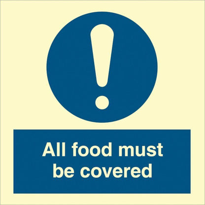 Sign IMO All food must be covered 106276 - Sikkerhedsgiganten