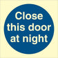Sign IMO Close this door at night 106123 - Sikkerhedsgiganten