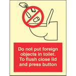 Sign IMO Do not put foreign objects in toilet. To 102302 - Sikkerhedsgiganten