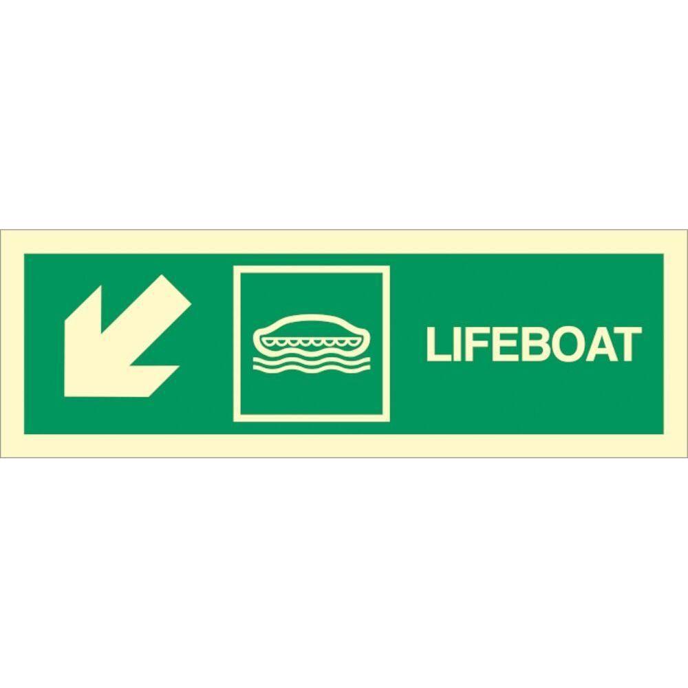 Sign IMO Lifeboat arrow down left - Sikkerhedsgiganten