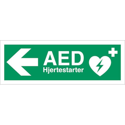 Skilt AED Hjertestarter Venstre 401627 - Sikkerhedsgiganten
