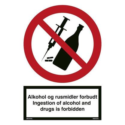 Skilt Alkohol og rusmidler forbudt - Ingestion of alcohol and drugs is forbidden 400632 - Sikkerhedsgiganten