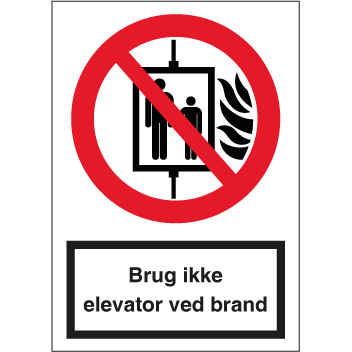 Skilt Brug ikke elevator ved brand F123 - Sikkerhedsgiganten