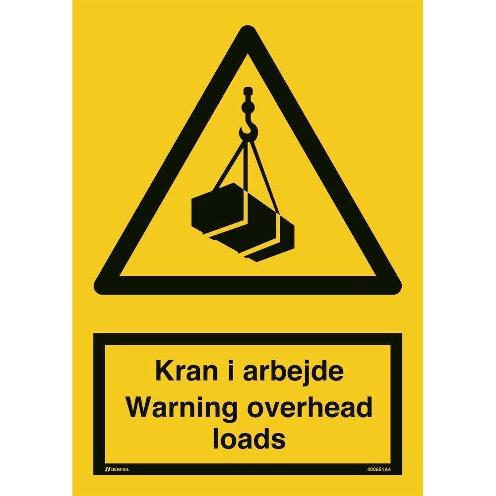 Skilt Kran i arbejde - Warning overhead loads 400651 - Sikkerhedsgiganten