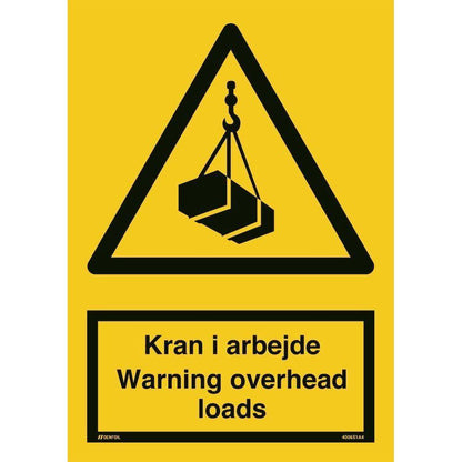 Skilt Kran i arbejde - Warning overhead loads 400651 - Sikkerhedsgiganten