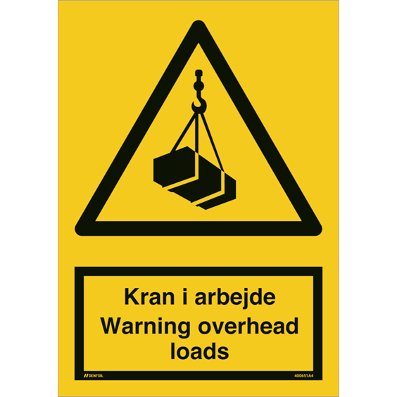Skilt Kran i arbejde - Warning overhead loads 400651 - Sikkerhedsgiganten