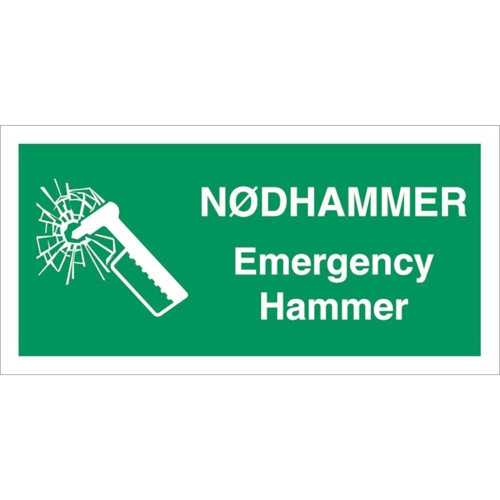Skilt Nødhammer - Emergency hammer - Sikkerhedsgiganten