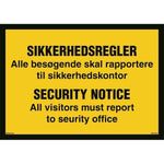 Skilt Sikkerhedsregler - Security notice - Sikkerhedsgiganten