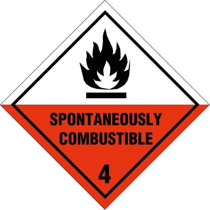 Skilt Spontaneously Combustible kl. 4 fareseddel - Sikkerhedsgiganten