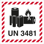UN 3481 Lithium Batteri Etiket, Selvklæbende Vinyl - Rulle med 250 stk. - Sikkerhedsgiganten Skilte