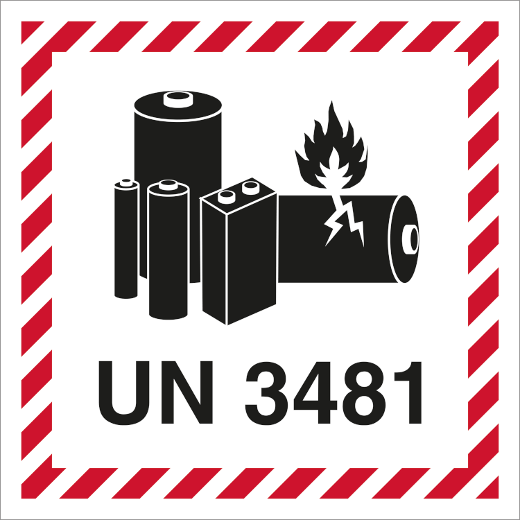 UN 3481 Lithium Batteri Etiket, Selvklæbende Vinyl - Rulle med 250 stk. - Sikkerhedsgiganten Skilte
